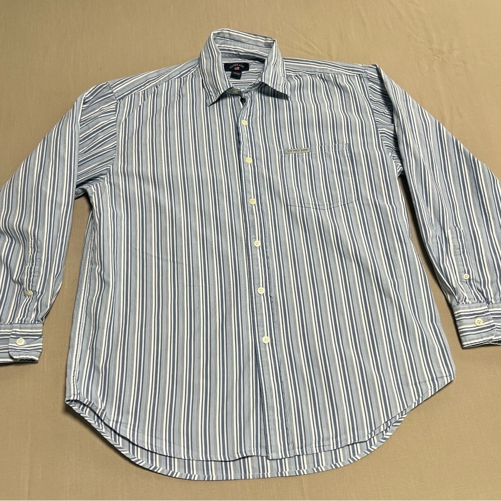 U.S. Polo Assn. Men’s Medium Blue White Striped Button Down Shirt Classic Oxford - Picture 4 of 14